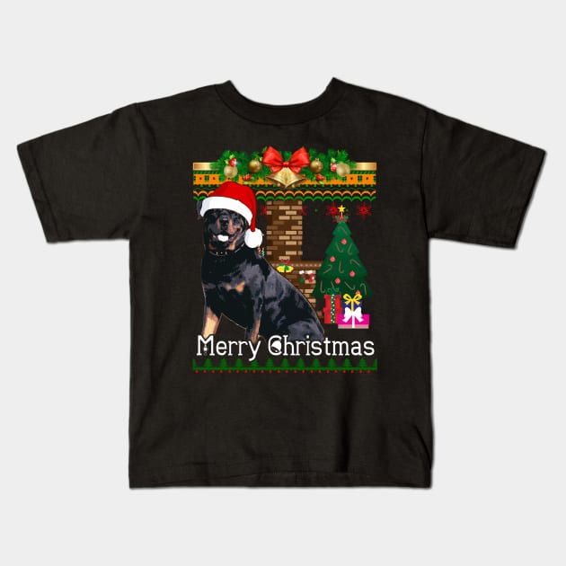 Ugly Christmas Sweater ROTTWEILER Kids T-Shirt by LaurieAndrew